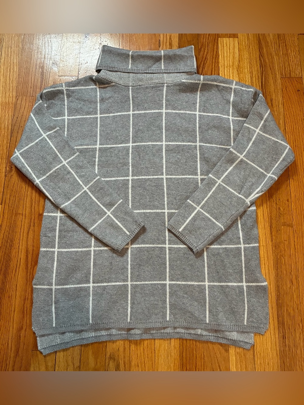 ECOWISH Gray White Check Loose Turtleneck Cozy Casual Sweater Women’s Size XL